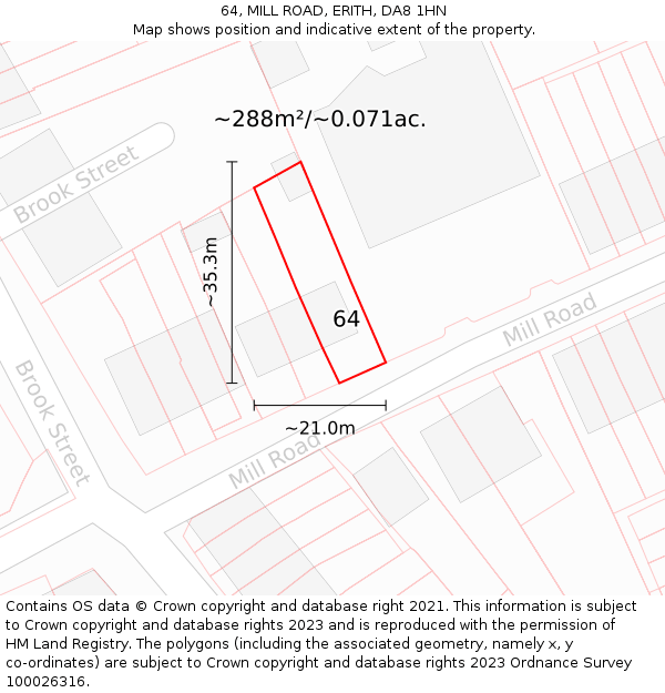 64, MILL ROAD, ERITH, DA8 1HN: Plot and title map