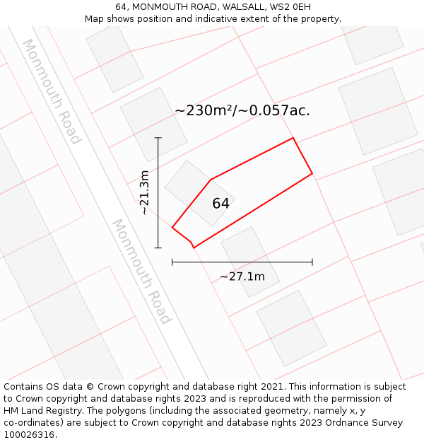 64, MONMOUTH ROAD, WALSALL, WS2 0EH: Plot and title map