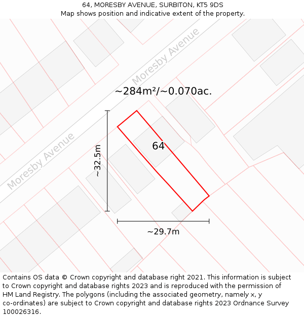 64, MORESBY AVENUE, SURBITON, KT5 9DS: Plot and title map