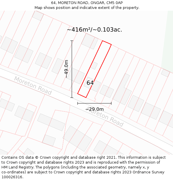 64, MORETON ROAD, ONGAR, CM5 0AP: Plot and title map
