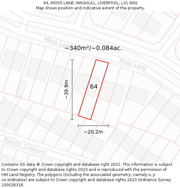 64, MOSS LANE, MAGHULL, LIVERPOOL, L31 9AQ: Plot and title map