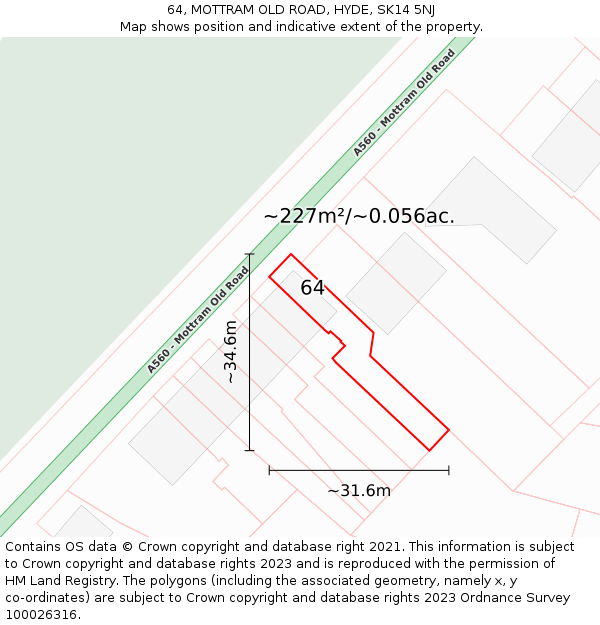 64, MOTTRAM OLD ROAD, HYDE, SK14 5NJ: Plot and title map