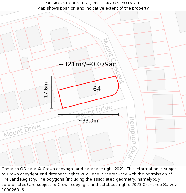 64, MOUNT CRESCENT, BRIDLINGTON, YO16 7HT: Plot and title map