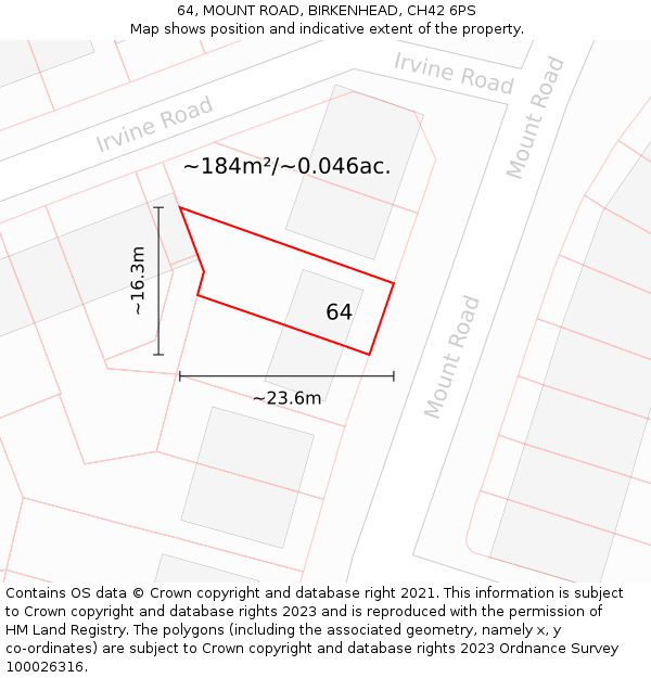64, MOUNT ROAD, BIRKENHEAD, CH42 6PS: Plot and title map