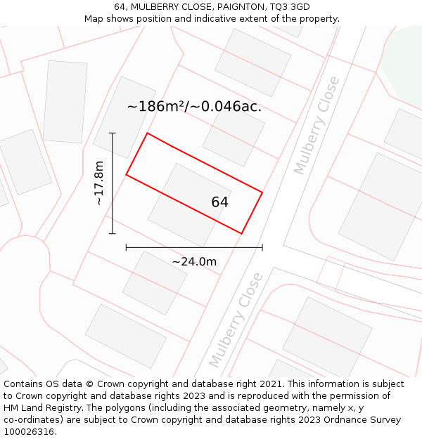 64, MULBERRY CLOSE, PAIGNTON, TQ3 3GD: Plot and title map