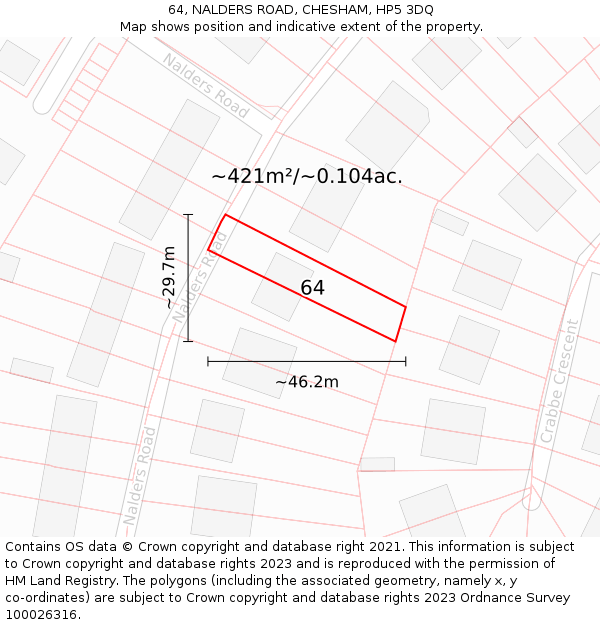 64, NALDERS ROAD, CHESHAM, HP5 3DQ: Plot and title map