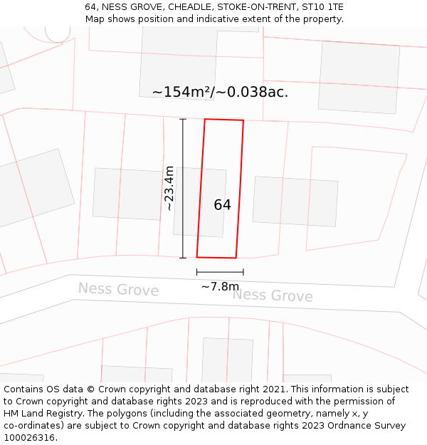 64, NESS GROVE, CHEADLE, STOKE-ON-TRENT, ST10 1TE: Plot and title map
