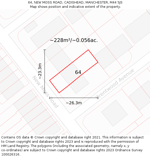 64, NEW MOSS ROAD, CADISHEAD, MANCHESTER, M44 5JS: Plot and title map