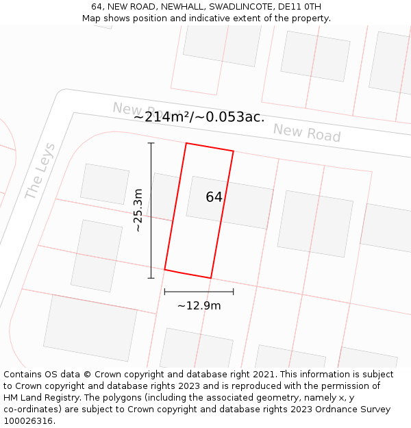 64, NEW ROAD, NEWHALL, SWADLINCOTE, DE11 0TH: Plot and title map