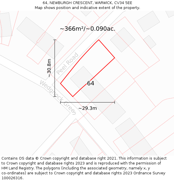 64, NEWBURGH CRESCENT, WARWICK, CV34 5EE: Plot and title map