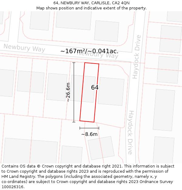 64, NEWBURY WAY, CARLISLE, CA2 4QN: Plot and title map