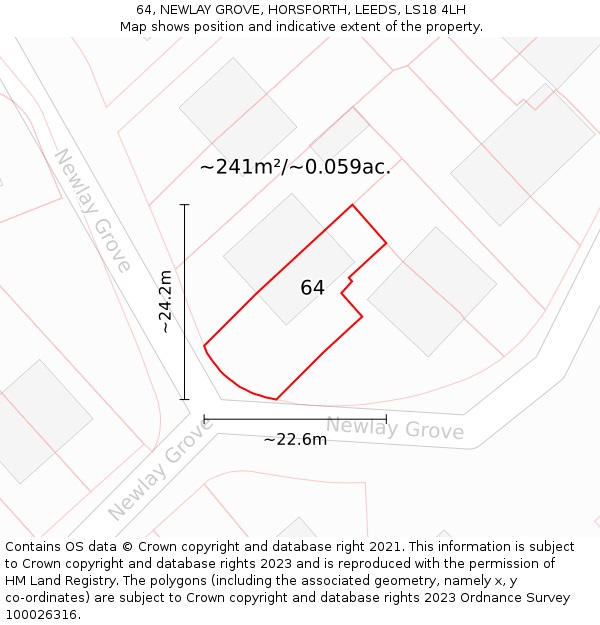64, NEWLAY GROVE, HORSFORTH, LEEDS, LS18 4LH: Plot and title map