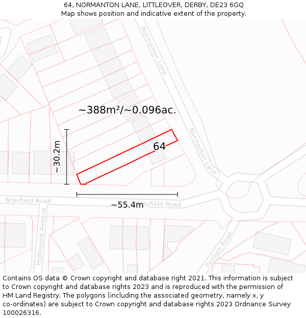 64, NORMANTON LANE, LITTLEOVER, DERBY, DE23 6GQ: Plot and title map