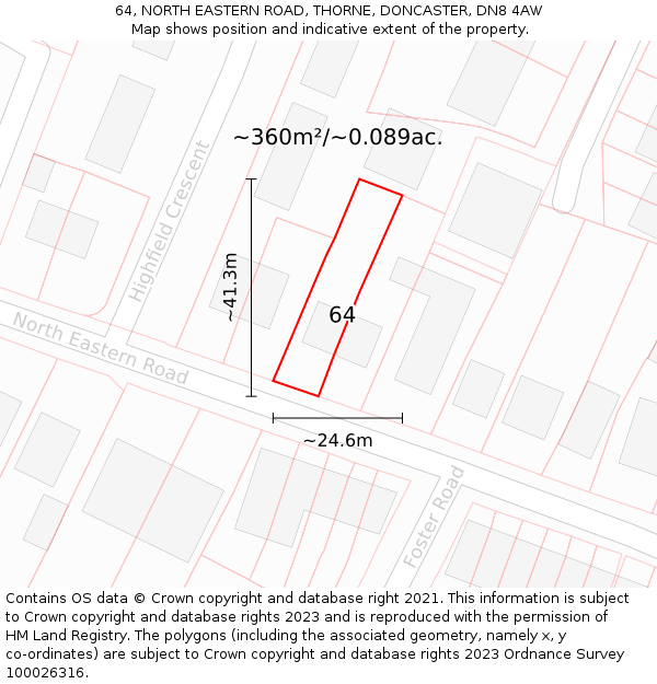 64, NORTH EASTERN ROAD, THORNE, DONCASTER, DN8 4AW: Plot and title map