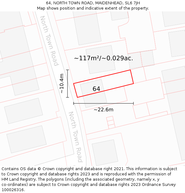 64, NORTH TOWN ROAD, MAIDENHEAD, SL6 7JH: Plot and title map