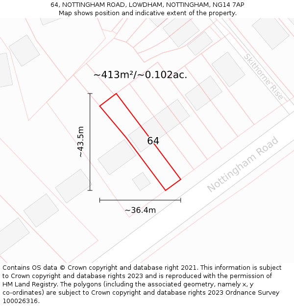64, NOTTINGHAM ROAD, LOWDHAM, NOTTINGHAM, NG14 7AP: Plot and title map