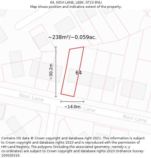 64, NOVI LANE, LEEK, ST13 6NU: Plot and title map
