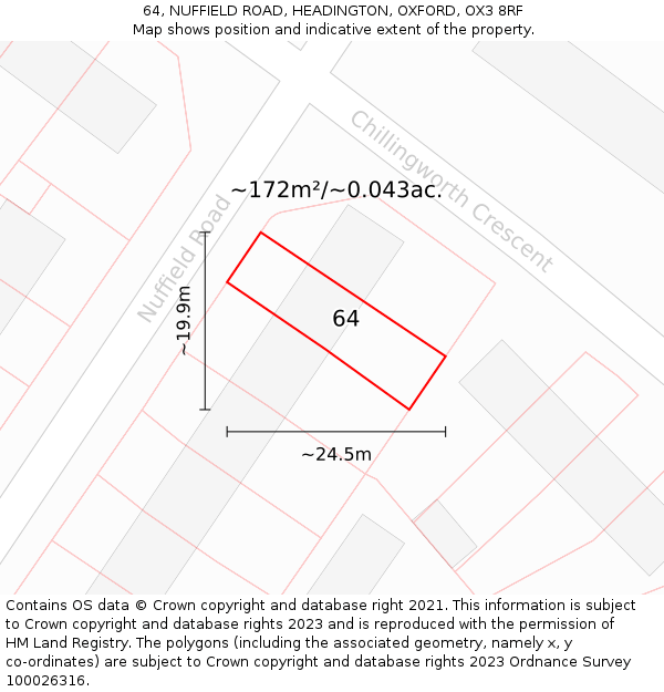 64, NUFFIELD ROAD, HEADINGTON, OXFORD, OX3 8RF: Plot and title map