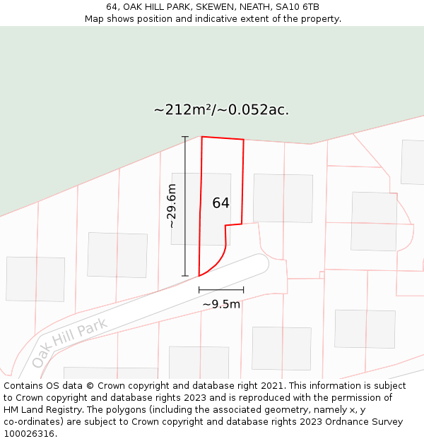 64, OAK HILL PARK, SKEWEN, NEATH, SA10 6TB: Plot and title map