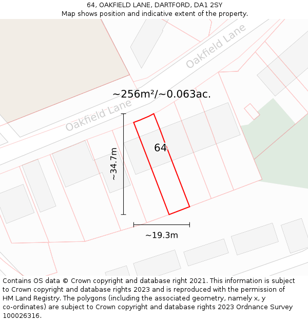64, OAKFIELD LANE, DARTFORD, DA1 2SY: Plot and title map