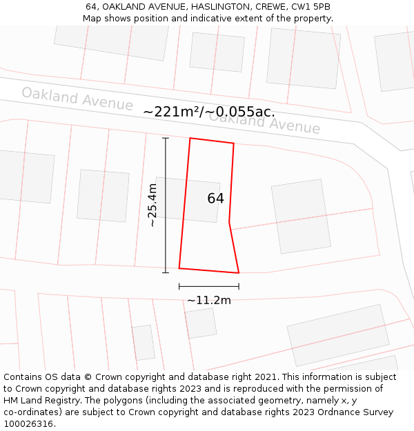 64, OAKLAND AVENUE, HASLINGTON, CREWE, CW1 5PB: Plot and title map