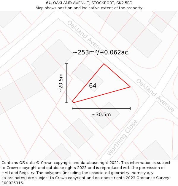64, OAKLAND AVENUE, STOCKPORT, SK2 5RD: Plot and title map