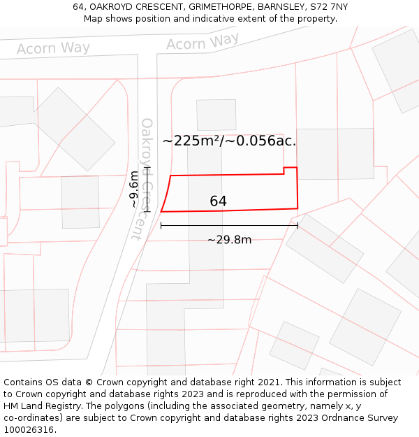 64, OAKROYD CRESCENT, GRIMETHORPE, BARNSLEY, S72 7NY: Plot and title map