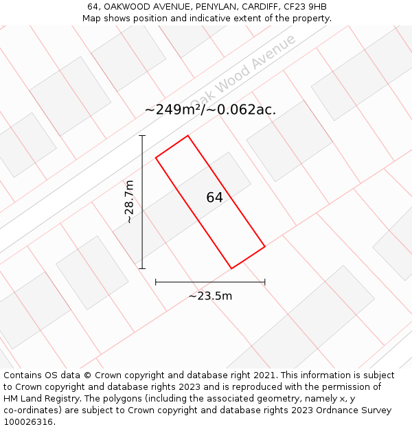 64, OAKWOOD AVENUE, PENYLAN, CARDIFF, CF23 9HB: Plot and title map