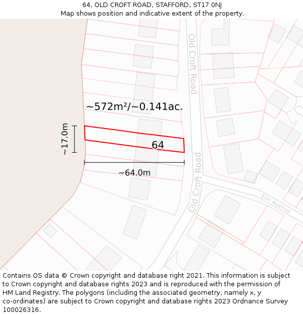 64, OLD CROFT ROAD, STAFFORD, ST17 0NJ: Plot and title map