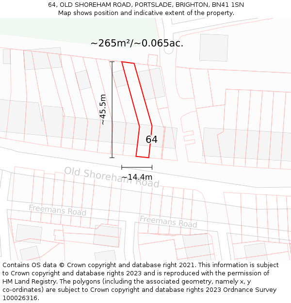 64, OLD SHOREHAM ROAD, PORTSLADE, BRIGHTON, BN41 1SN: Plot and title map