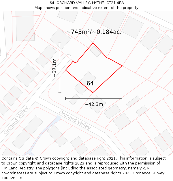 64, ORCHARD VALLEY, HYTHE, CT21 4EA: Plot and title map