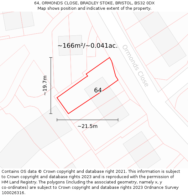 64, ORMONDS CLOSE, BRADLEY STOKE, BRISTOL, BS32 0DX: Plot and title map