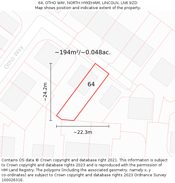 64, OTHO WAY, NORTH HYKEHAM, LINCOLN, LN6 9ZD: Plot and title map
