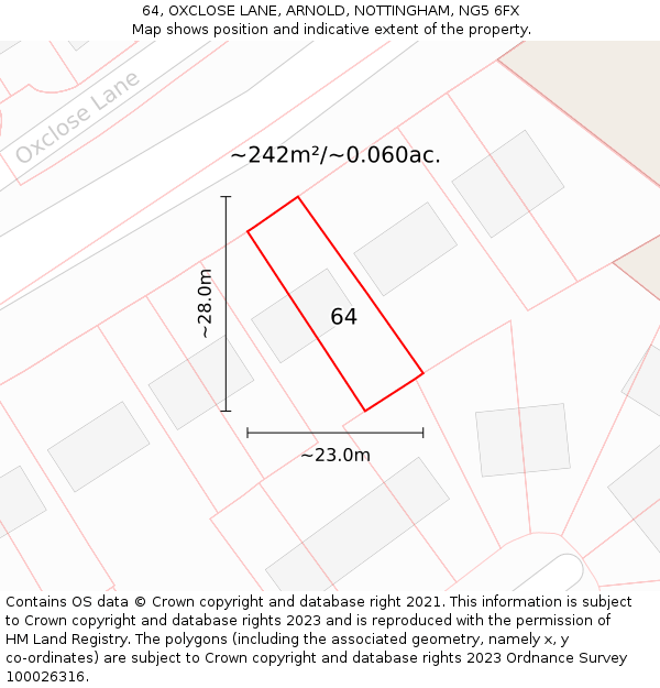 64, OXCLOSE LANE, ARNOLD, NOTTINGHAM, NG5 6FX: Plot and title map