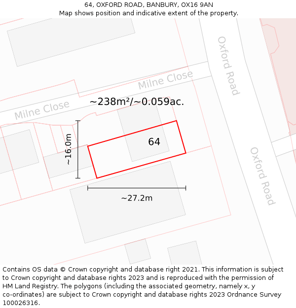 64, OXFORD ROAD, BANBURY, OX16 9AN: Plot and title map