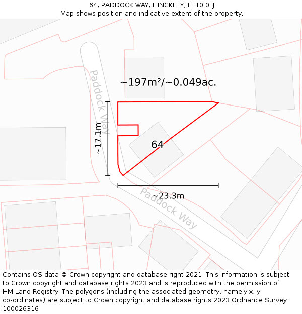 64, PADDOCK WAY, HINCKLEY, LE10 0FJ: Plot and title map