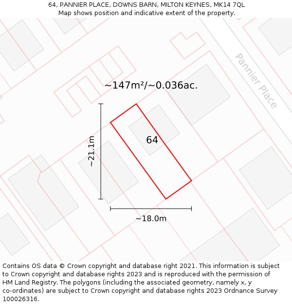 64, PANNIER PLACE, DOWNS BARN, MILTON KEYNES, MK14 7QL: Plot and title map
