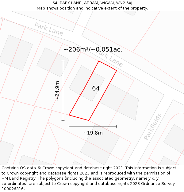 64, PARK LANE, ABRAM, WIGAN, WN2 5XJ: Plot and title map