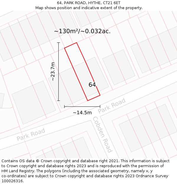 64, PARK ROAD, HYTHE, CT21 6ET: Plot and title map
