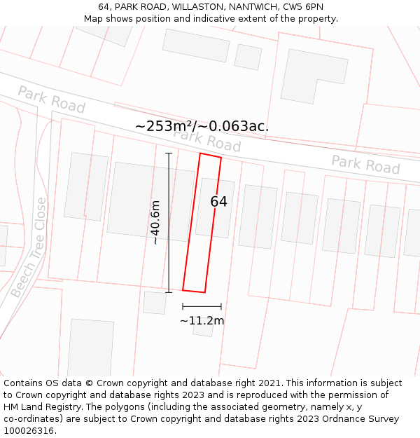 64, PARK ROAD, WILLASTON, NANTWICH, CW5 6PN: Plot and title map