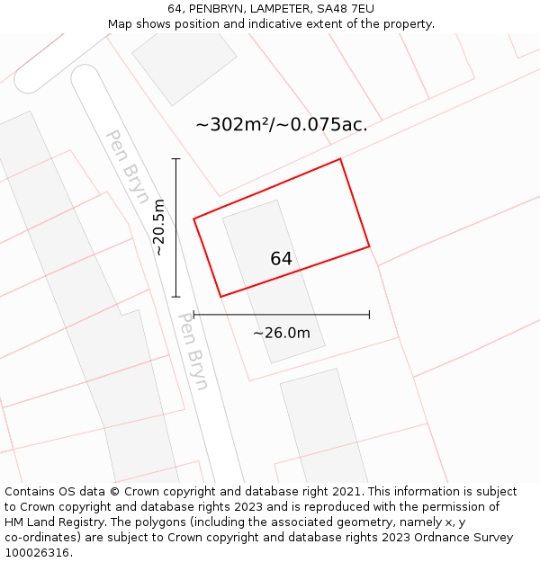 64, PENBRYN, LAMPETER, SA48 7EU: Plot and title map