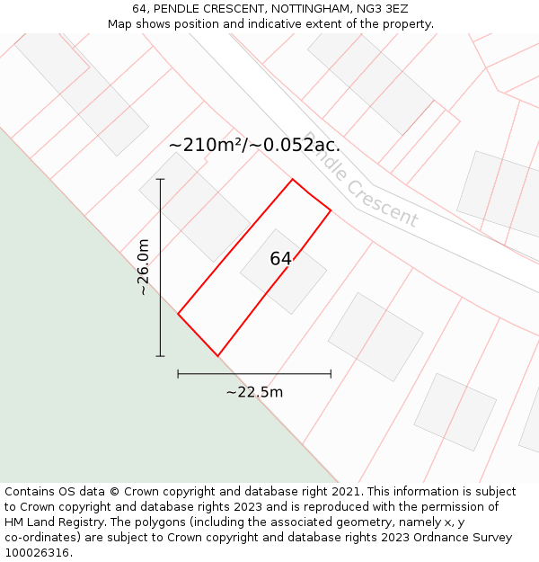 64, PENDLE CRESCENT, NOTTINGHAM, NG3 3EZ: Plot and title map