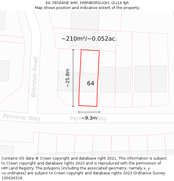 64, PENNINE WAY, FARNBOROUGH, GU14 9JA: Plot and title map
