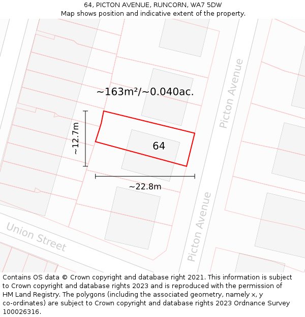 64, PICTON AVENUE, RUNCORN, WA7 5DW: Plot and title map