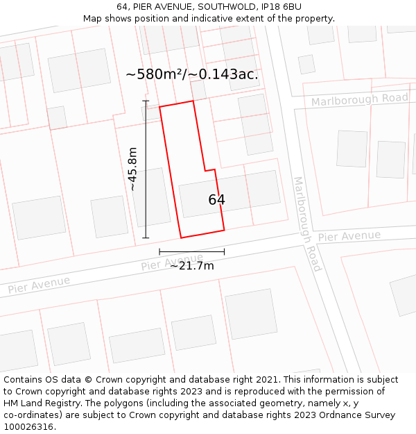 64, PIER AVENUE, SOUTHWOLD, IP18 6BU: Plot and title map