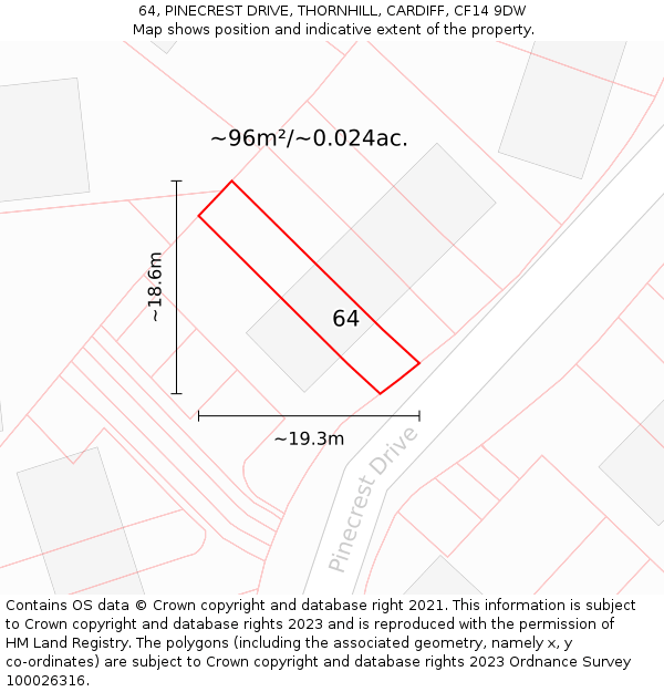 64, PINECREST DRIVE, THORNHILL, CARDIFF, CF14 9DW: Plot and title map