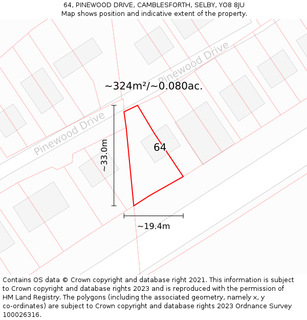 64, PINEWOOD DRIVE, CAMBLESFORTH, SELBY, YO8 8JU: Plot and title map