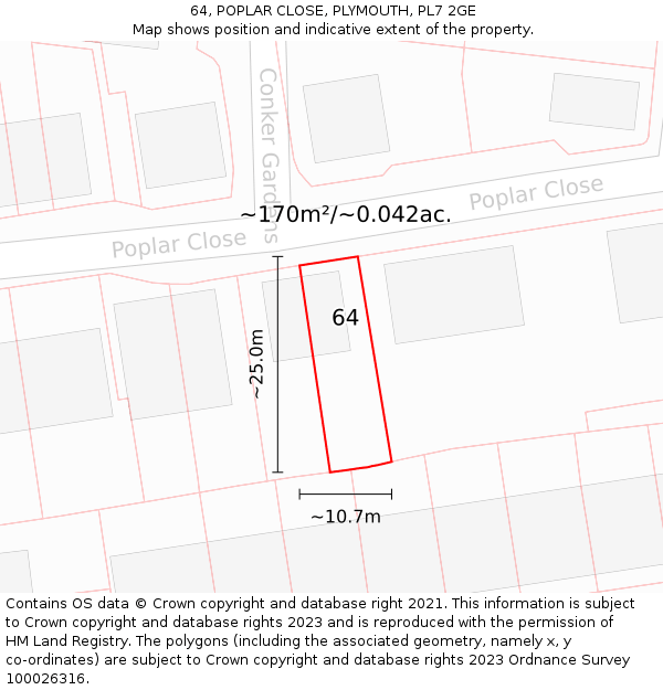 64, POPLAR CLOSE, PLYMOUTH, PL7 2GE: Plot and title map