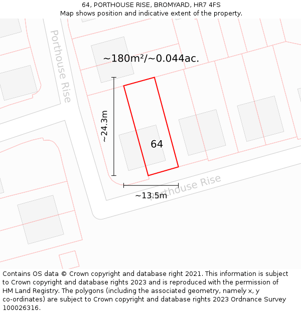 64, PORTHOUSE RISE, BROMYARD, HR7 4FS: Plot and title map