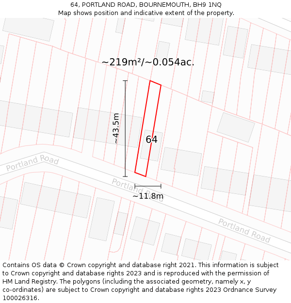 64, PORTLAND ROAD, BOURNEMOUTH, BH9 1NQ: Plot and title map